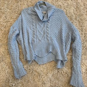 Chenille Blue Cowl Neck Sweater